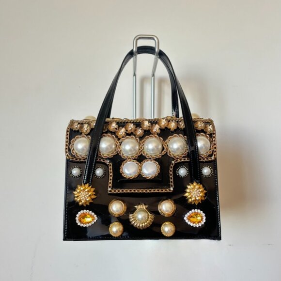 Absolutely Adorable Upcycled/Restored Embellished Little Black Evening Bag - Picture 1 of 8